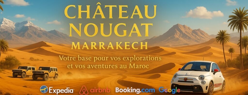 Chateau Nougat luxury villa exterior with pool and 900m² terrace in Marrakech Morocco