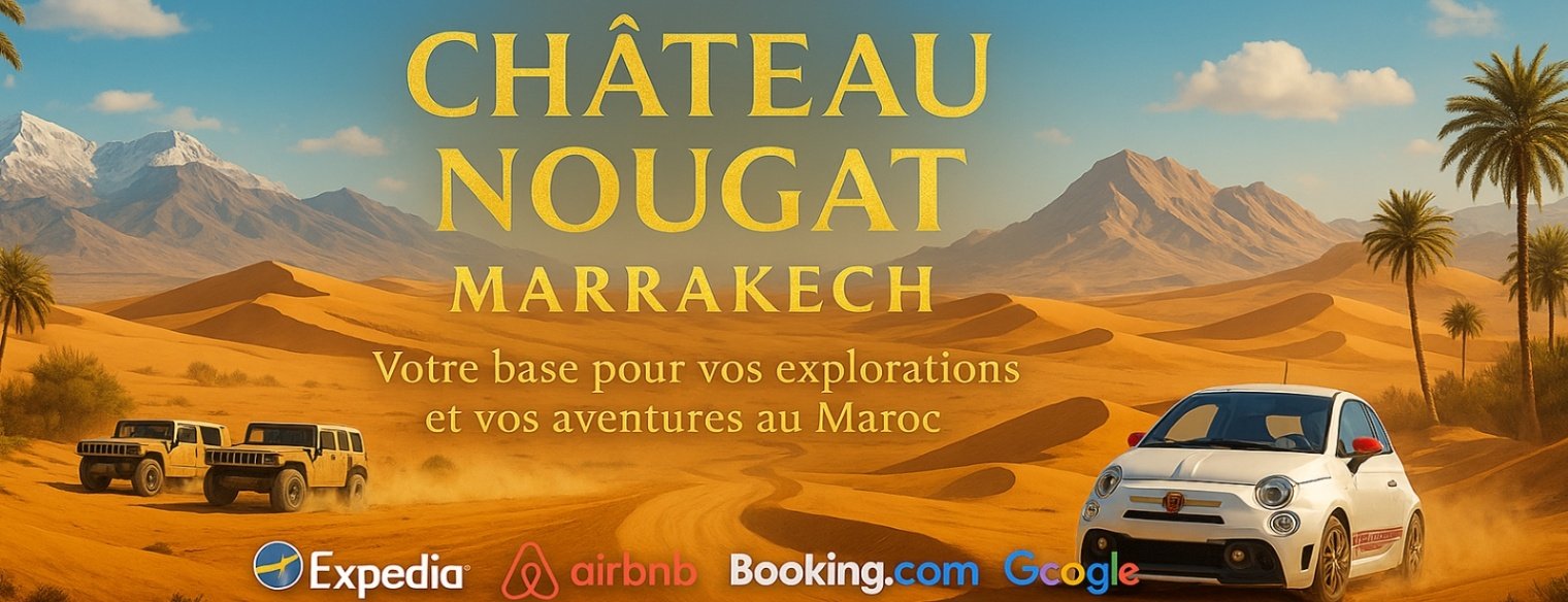 Chateau Nougat luxury villa exterior with pool and 900m² terrace in Marrakech Morocco